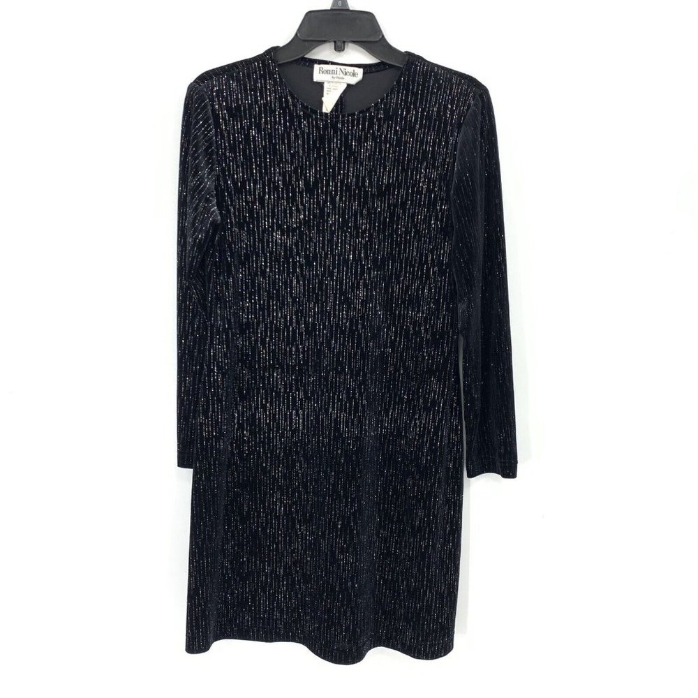 Ronnie Nicole by Ouida Black Velvet Glitter Dress Vtg 90s Long Sleeve Womens 6
